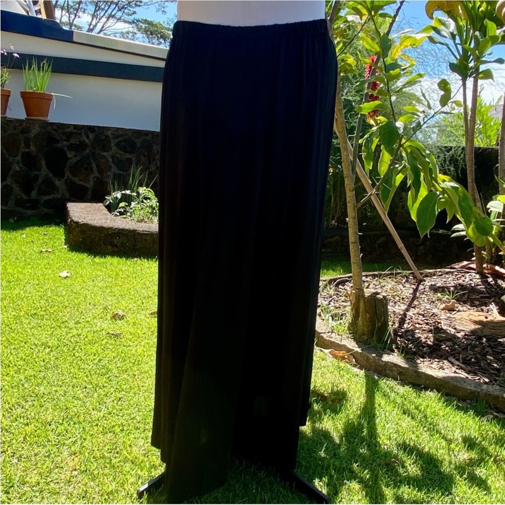 NWT Eileen Fisher Pure Silk Georgette Crepe Black Pleated Maxi Skirt